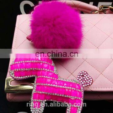 China Keychain Manufacturer Factory Direct Sell Crystal Horse Fur Ball Keychain photo-3