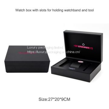 Matte painted wooden watch box case with strap storage men watch gift box with tool slot