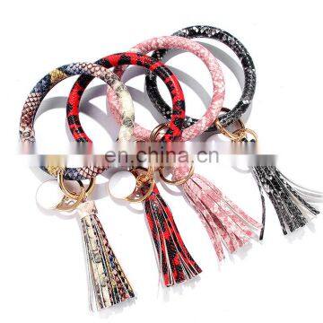 Family PU Leather Key Chain Adult Children Circle Tassel Bracelet Wristlet Keychains Snake Leopard Ring Wrist 21colors photo-6