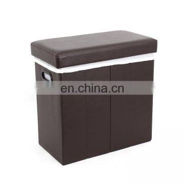 Customized Modern Home Furniture Leather Folding Laundry Basket Stool photo-3