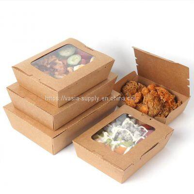 1600ml Customized Disposable Brown Kraft Paper Salad Fast Food Take Away Boxes With Clear Window
