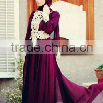 Hot Sale Beautiful Purple Chiffon Long Sleeve Arabic Evening Dress