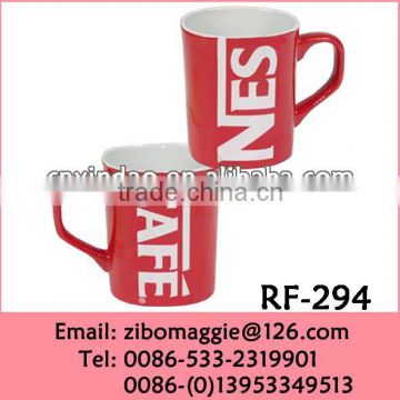 Wholesale Sqaure Shape Promotional Porcelain Nescafe Red Mug with Good Quality for Gift