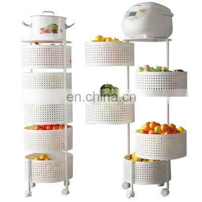 white Kitchen organizer basket Floor Round Multilayer Household Rotating Shelf Vegetable Storage Racks