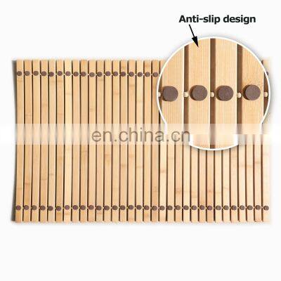 Popular Hand Made Anti-slip Bathroom Shower Mat Natural Bathroom Floor Mat Home and Hotel Bamboo Bath Mat in Square Shape photo-4