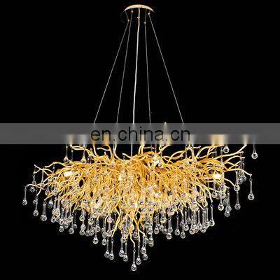 Round Rectangle Restaurant Decorative Metal Pendant Light LED Hanging Lamp Living Modern Gold Chandelier Lamp