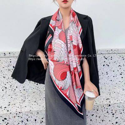 Flowers Oil Painting Fashion Dress Silk Feels Soft Scarves Literature and Art Style High Quality 130CM photo-2