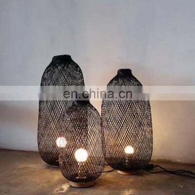 Hot Sale High Black Bamboo bamboo floor lamp Wicker Lampshade with Wooden Base  Many Sizes Vietnam Manufacturer