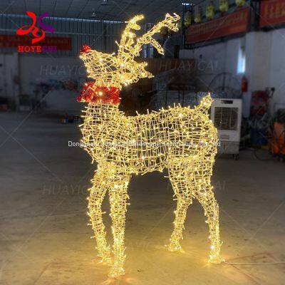 outdoor customized iron frame  3D animal reindeer with sled Christmas motif lights for Christmas decorations