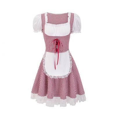 Hot selling traditional costume checkered dress for Munich Beer Festival in Germany, beer jacket, pub maid uniform