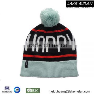 Best Seller 100%Acrylic Knitted Character Hat With Pompon LMKX-040