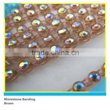 Plastic Crystal Chain Stick on Ss16 4mm AB Crystal Brown Banding 1x130 Pcs 10 Yards