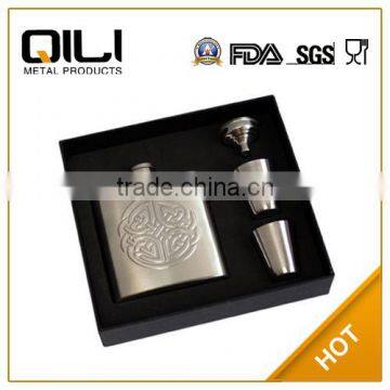 FDA 6oz matt finish jagermeister stainless steel hip flask gift set