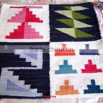 Pillow Case Woven Wool Tapestry Handmade Peru 16 x 16"