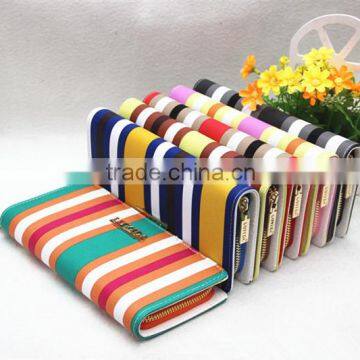 New Lady Women PU Leather Stripe Clutch Wallet Long Card Purse Handbag Purse