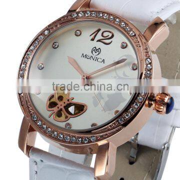 Fashion Butterfly Leather Watch Bracelet For Women Mechanical Lady Wristwatch White Strap LD135