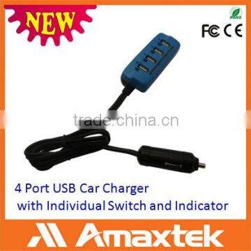 Better Service CE and FCC Certified QC 2.0 4 Port Female USB Car Charger with Cable