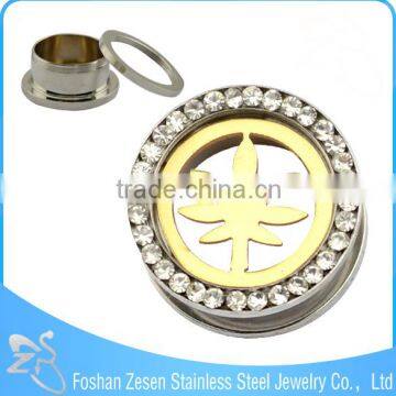 Gold Plated Surface Engraved Ear Tunnel Plugs Body Piercing Jewelry photo-3