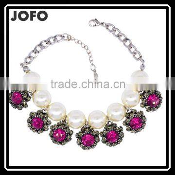 Korean Style Beautiful New Alloy Fashion Flower Pendant Pearl Bracelet