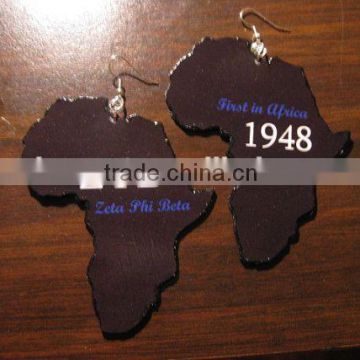 South Africa shape earrings zeta phi beta map jewelry made of wooden for ladies and girls fashion wholesale