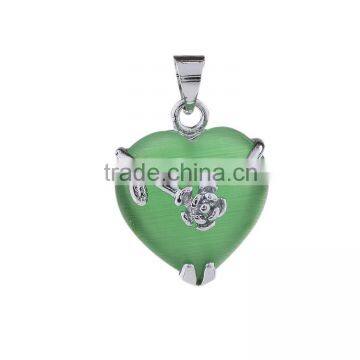 Charm Fashion Silver Heart Shaped Flower Gemstones Necklace Pendant Jewelry