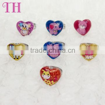 stylish lovely animal glitter inside shape ring plastic toy little finger cat rings for children