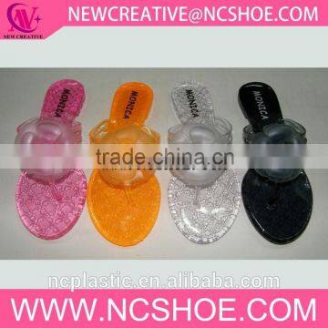 crystal top brand beach thong women flip flop PVC slipper with flower