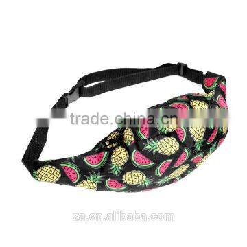 Factory wholesaler fashion snacks fruits printed waist leg bag for summer women and ladies