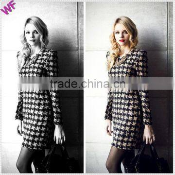 Custom Made inj China Houndstooth Winter Long Sleeve Dress                        
                                                Quality Choice