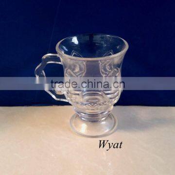 Cheap 120ml 4oz Embossed Flower Glass Tea Drinking Cups With Handle photo-3