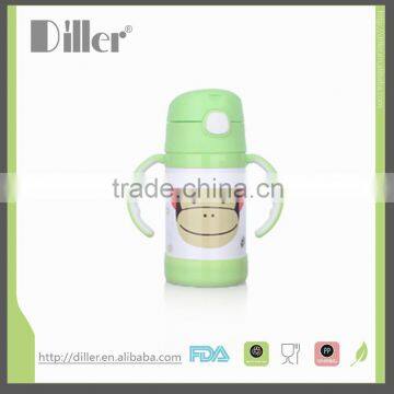 high quality 250ml children vacuum flask with straw and handles