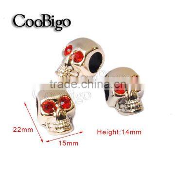 Light-Gold Plastic Skull Bead Rhinestone for Paracord Bracelet DIY Leathercraft #GP015-22G(02)