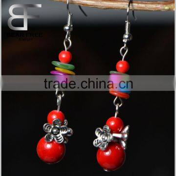 Retro Flower Color Beads Drop Earrings Special Designs for Ladies