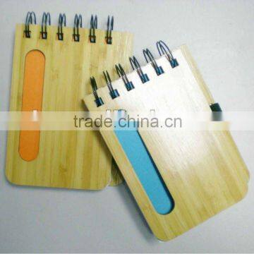 New design pocket bamboo notepad with spiral and pen loop