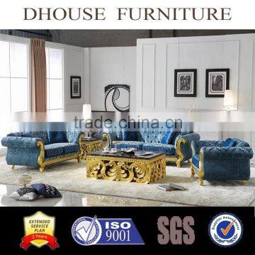 hand carved new classic gloden foil livingroom furniture fabric sofa sets AL187