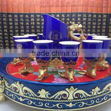 Factory Direct Sales!!!12 Zodiac Animals Blue Ceramic Wine Cups Set For Wedding Gift