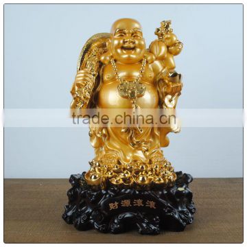 24k Golden color resin laughing buddha statue , lucky chinese buddha statue