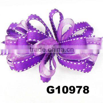 girls purple curling organza ribbon hair bow