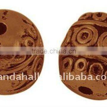 Tibetan Style Beads, Lead Free and Nickel Free, Drum, Red Copper, 8x7mm, hole: 1mm(TIBEB-A102087-R-FF)