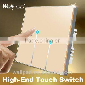 New Arrival Wallpad C1 Gold LED Waterproof UK Crystal Glass 110~250V 2 gang 2 way 3 way Touch Screen Light Control Wall Switch