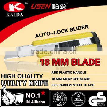 Plastic handle 18mm blade auto lock slider cutter knife