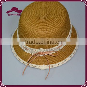 wholesale straw boater hat with bowknot for girls