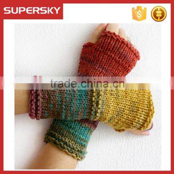 A-75 women crochet knit wrist mittens colorful knit arm warmers knitted fingerless gloves