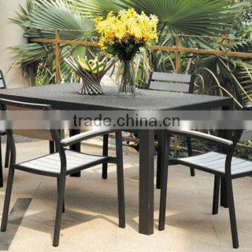 plastic arm chair and stone table, cafe aluminum frame dining set,