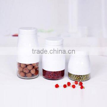 different size glass storage jar with white cover