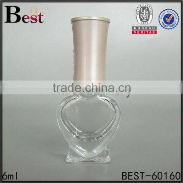 6ml fashion heart shaped empty glass nail polish bottle for sale