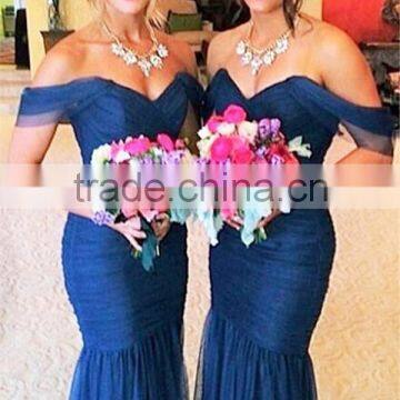 (MY2381) MARRY YOU Elgant Cap Sleeve Blue Organza Mermaid Fat Bridesmaid Dress