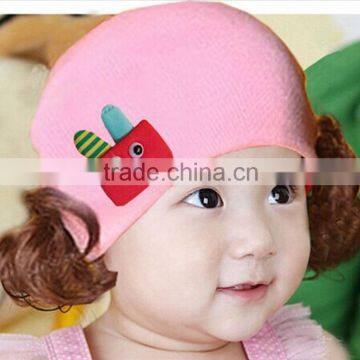 MZ3145 winter wool knitted Pink cute warm baby lovely hats with fake hair