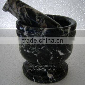 Black Zebra Marble Pestle Mortar in low price