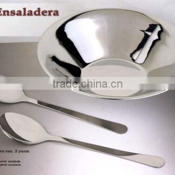 Stainless Steel Salad Bowl with Server Set / Ensaladera Inox. Con Pinzas Set